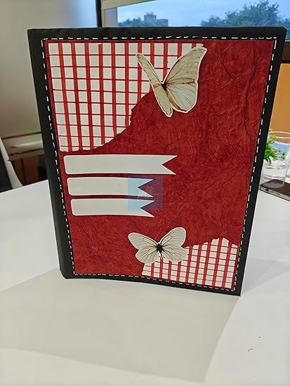 Project Banao Handmade Butterfly Folder for Documents | A4 Size File Folder for Office, School & College Use | Artistic Red Textured Paper Design | Fits A4-Size Sheets