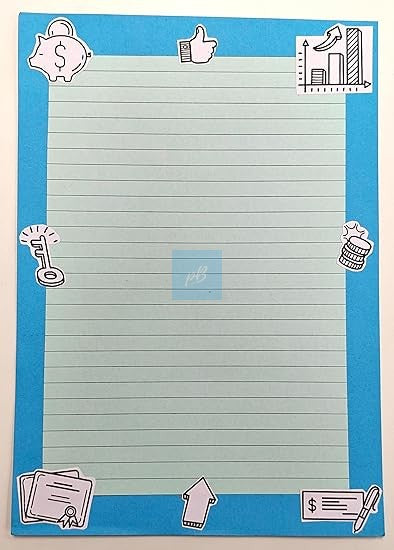 Handmade Designer Sheets (Finance Theme) | A4 Size Lined Paper for Projects, Notes & Scrapbooks | Colorful Stationery for Students, Teachers & Office Use | Pack of 10 Decorative Writing Sheets
