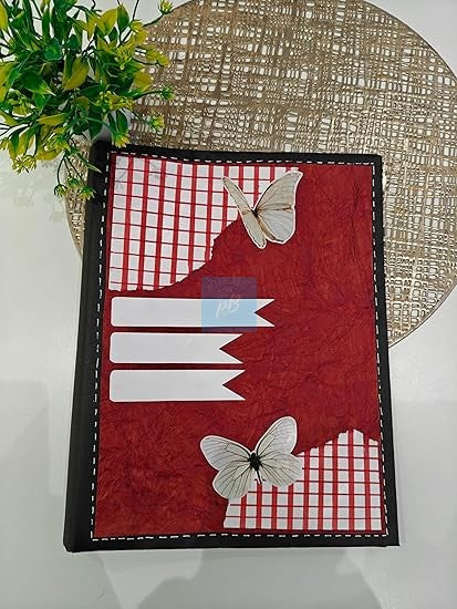 Project Banao Handmade Butterfly Folder for Documents | A4 Size File Folder for Office, School & College Use | Artistic Red Textured Paper Design | Fits A4-Size Sheets