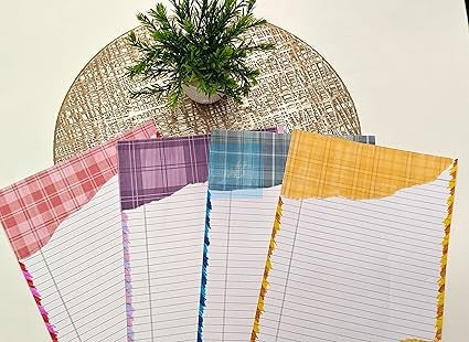 Handmade Designer A4 Sheets – Pack of 10 | Lined & Patterned Craft Paper | Premium Handmade Decorative Sheets for Art, Journals, Scrapbooking, School Projects | Multicolour Textured Writing Paper Set