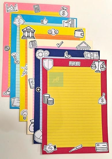 Handmade Designer Sheets (Finance Theme) | A4 Size Lined Paper for Projects, Notes & Scrapbooks | Colorful Stationery for Students, Teachers & Office Use | Pack of 10 Decorative Writing Sheets