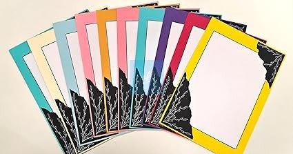 Project Banao Multicolour Handmade Designer Sheets for Art & Craft | A4 Paper with Black Leaf Corner Design, Premium Decorative Sheets for Scrapbooking, Journaling & DIY Projects | Pack of 10