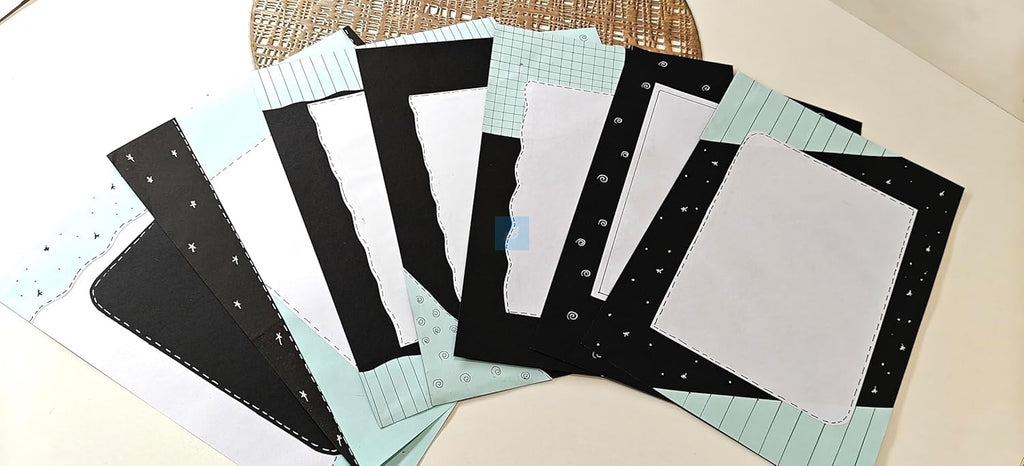 Handmade Designer A4 Sheets – Pack of 10 | Aesthetic Black & Blue Theme Paper Sheets for Projects, Journals, Scrapbooking, Art & Craft | Premium Thick Paper for Students, School & College Projects