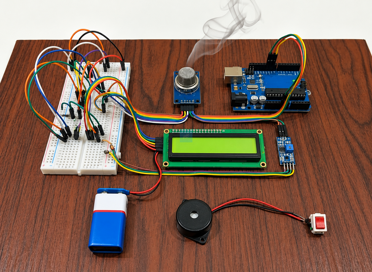 Project Banao Fire & Smoke Detection Robot Model Project Kit | Arduino UNO MQ-2 Gas & Smoke Sensor with LCD Display, Buzzer & DIY Electronics Components | STEM Science Project for School Students