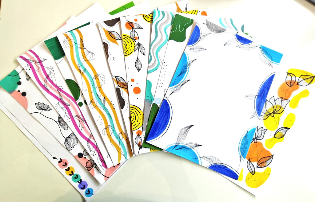 Project Banao A4 Designer Art Paper Sheets - Handcrafted Abstract & Floral Border Designs, 10 Sheets Set | Premium Drawing & Craft Paper for School, Office, and Gift Use | 180 GSM