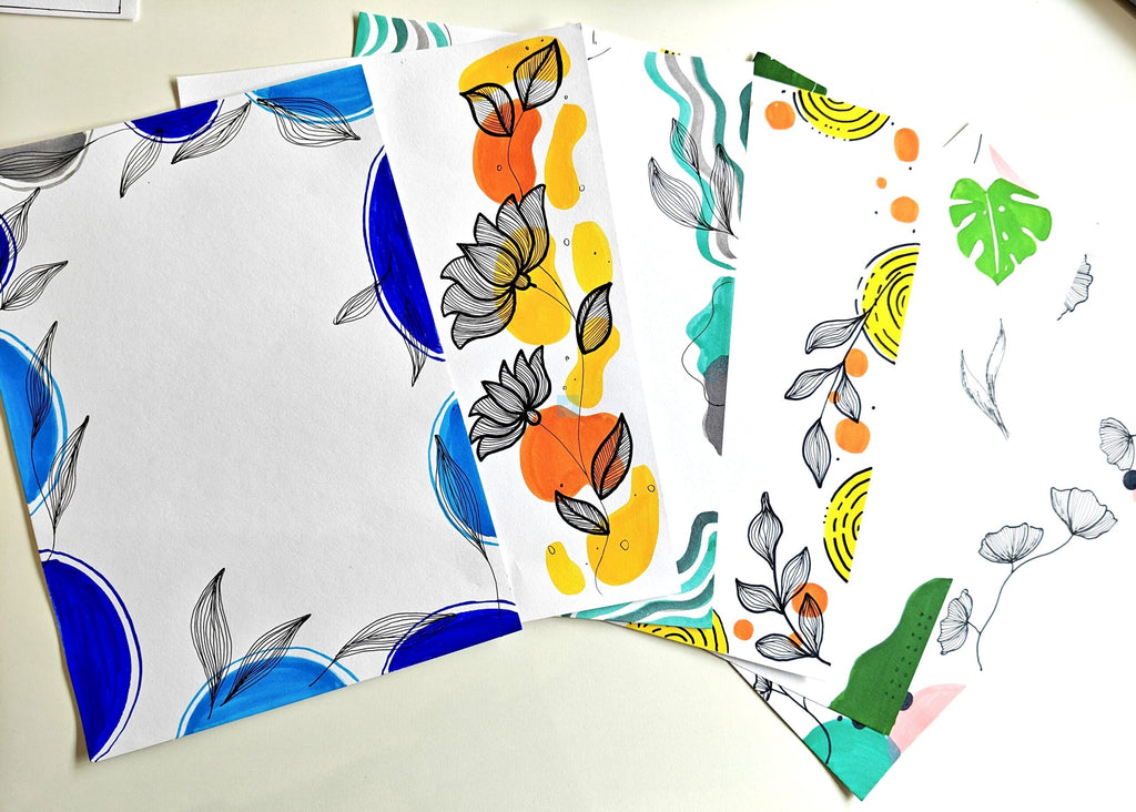 Project Banao A4 Designer Art Paper Sheets - Handcrafted Abstract & Floral Border Designs, 10 Sheets Set | Premium Drawing & Craft Paper for School, Office, and Gift Use | 180 GSM
