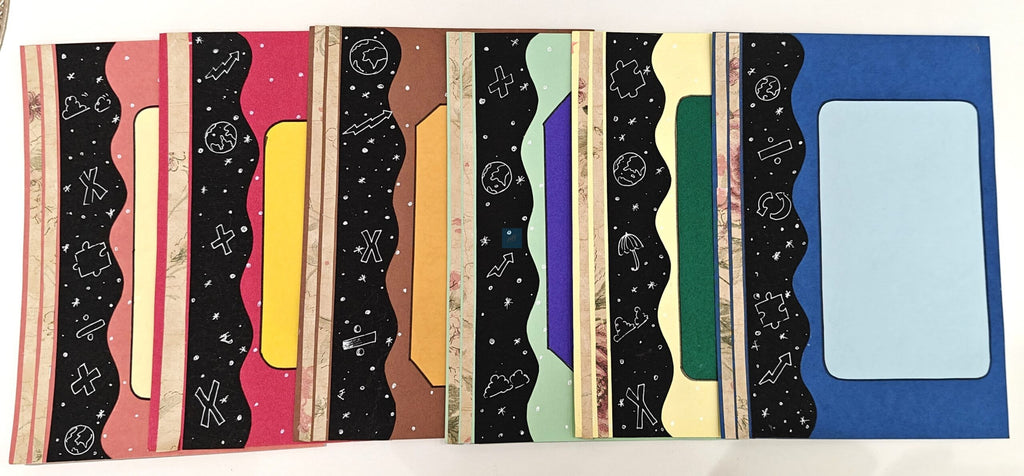 Project Banao Handmade Cosmic-Themed Scrapbook Papers – 10 Sheets Multicolour Designer Journal Paper with Black Galaxy Border & Abstract Patterns for Scrapbooking, DIY Crafts & Aesthetic Journals