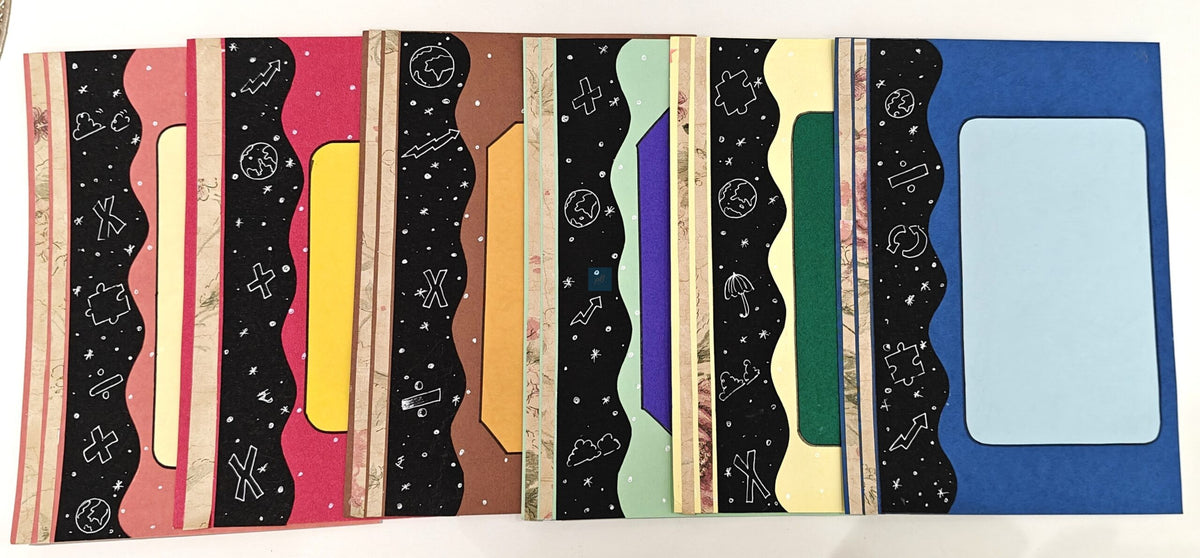 Project Banao Handmade Cosmic-Themed Scrapbook Papers – 10 Sheets Multicolour Designer Journal Paper with Black Galaxy Border & Abstract Patterns for Scrapbooking, DIY Crafts & Aesthetic Journals