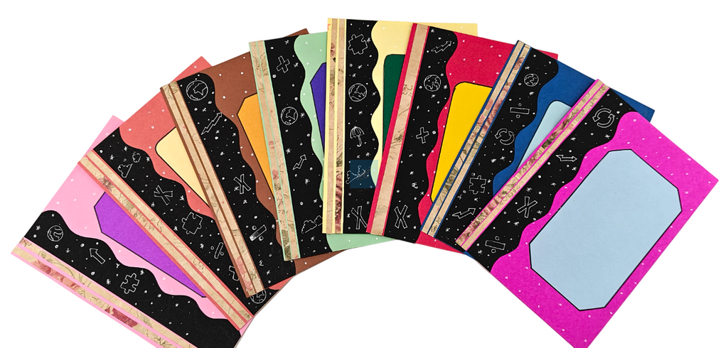 Project Banao Handmade Cosmic-Themed Scrapbook Papers – 10 Sheets Multicolour Designer Journal Paper with Black Galaxy Border & Abstract Patterns for Scrapbooking, DIY Crafts & Aesthetic Journals