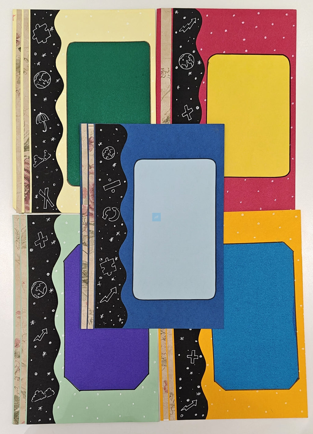 Project Banao Handmade Cosmic-Themed Scrapbook Papers – 10 Sheets Multicolour Designer Journal Paper with Black Galaxy Border & Abstract Patterns for Scrapbooking, DIY Crafts & Aesthetic Journals