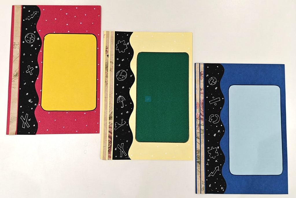 Project Banao Handmade Cosmic-Themed Scrapbook Papers – 10 Sheets Multicolour Designer Journal Paper with Black Galaxy Border & Abstract Patterns for Scrapbooking, DIY Crafts & Aesthetic Journals