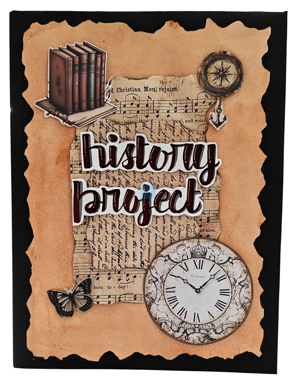 PB Handmade Designer Ring Binder for A4 Sheets | History Project Theme File | Vintage Art Cover Design | Decorative Handmade Folder for School, College & Office Use