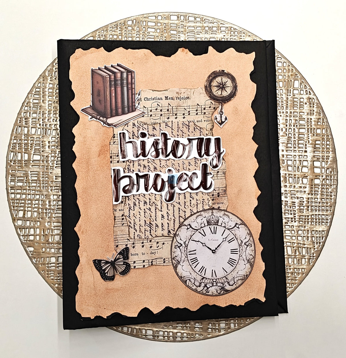 PB Handmade Designer Ring Binder for A4 Sheets | History Project Theme File | Vintage Art Cover Design | Decorative Handmade Folder for School, College & Office Use