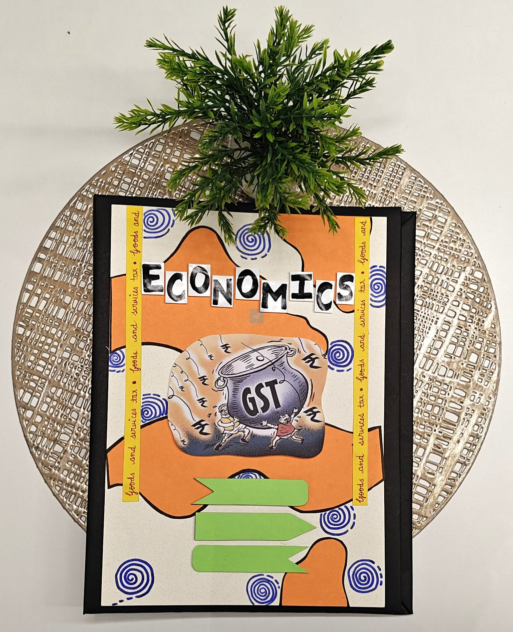 Project Banao Handmade Designer Ring Binder Folder for A4 Sheets | Economics Theme GST Cover | Artistic File Organizer for Students & Office Use | Eco-Friendly Craft Paper Design