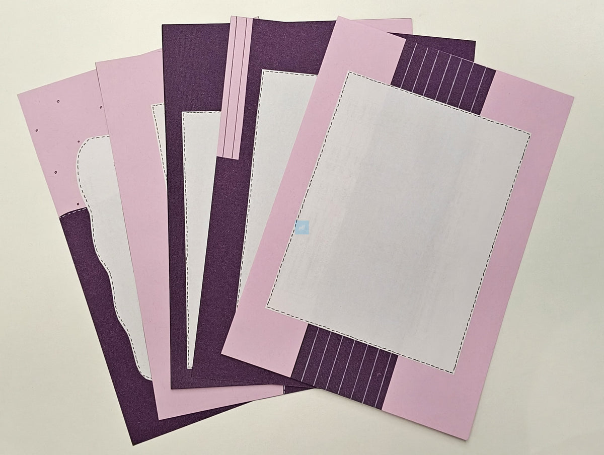 PB Handmade Designer A4 Sheets | Pack of 10 | 180 GSM | Dual Tone Purple and Pink Design | Craft Paper Project Sheets for School & College | Decorative Handmade Paper for Assignments & Journals