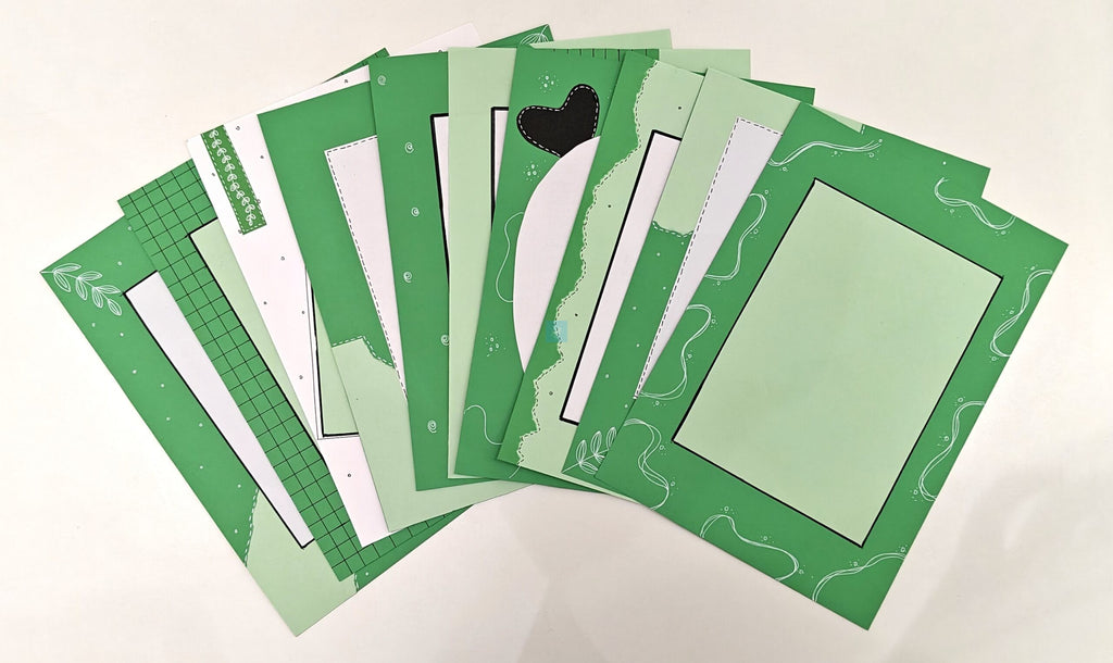 Project Banao A4 Handmade Designer Project Sheets – Green Aesthetic (Pack of 10) | 180 GSM Decorative Craft Paper for School & College Projects | Scrapbook, Assignment & Art Journal Pages
