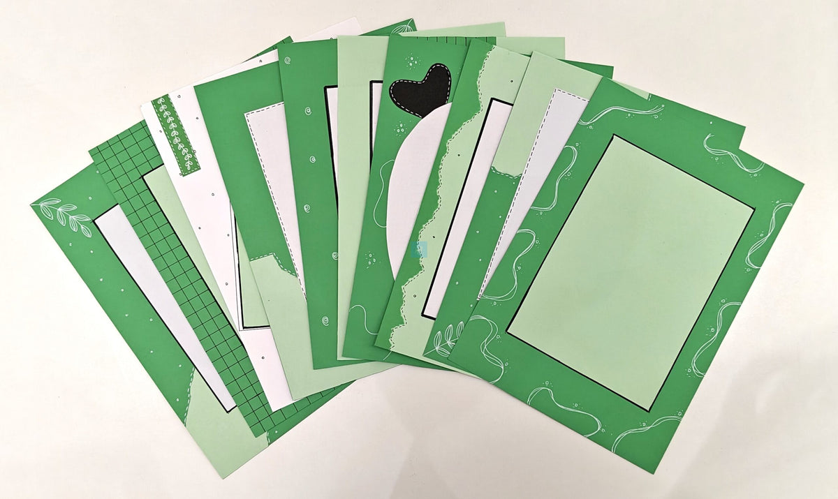 Project Banao A4 Handmade Designer Project Sheets – Green Aesthetic (Pack of 10) | 180 GSM Decorative Craft Paper for School & College Projects | Scrapbook, Assignment & Art Journal Pages