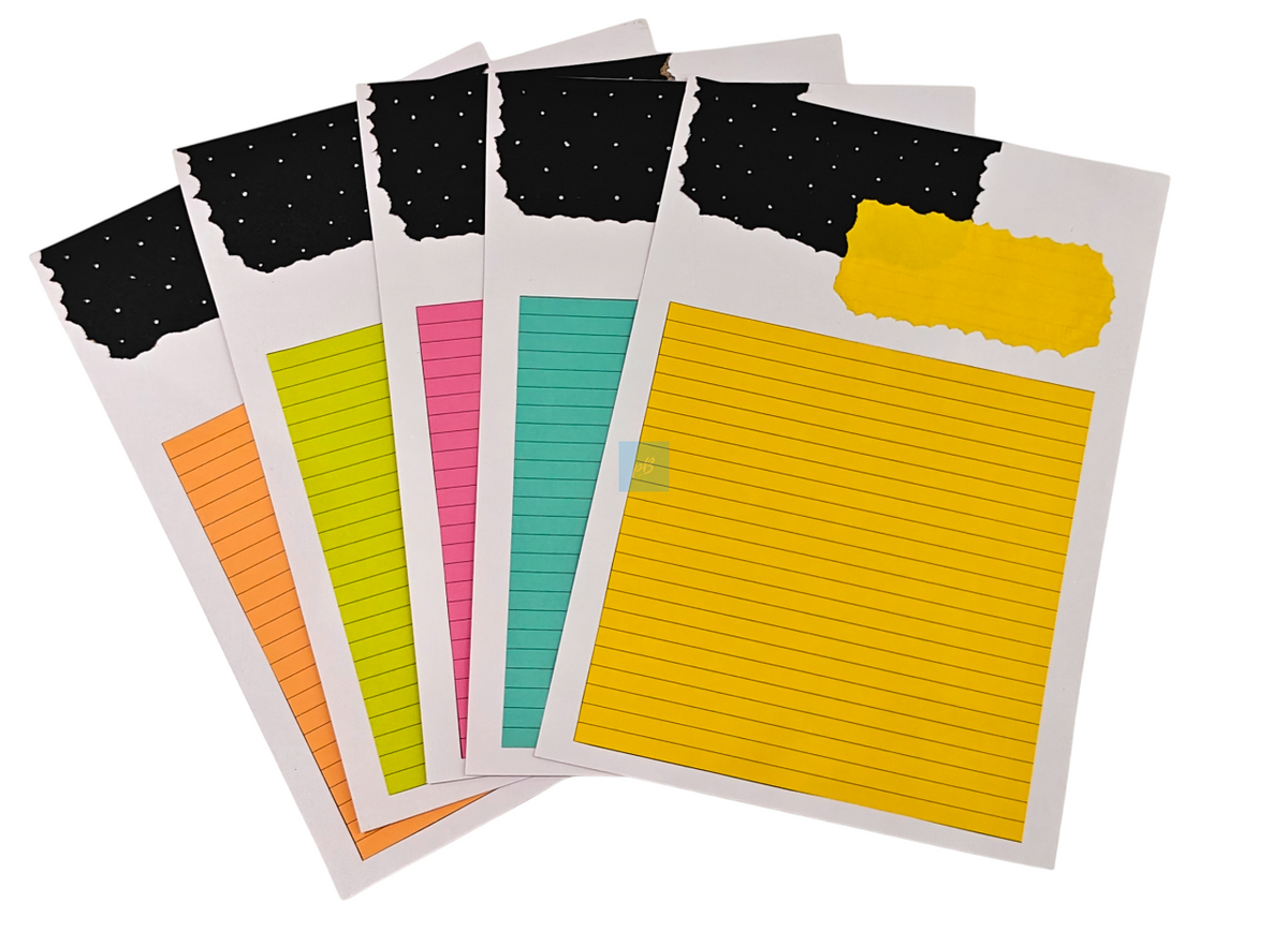 Project Banao Handmade A4 Lined Project Sheets | Pack of 10 | 180 GSM Multicolour Designer Writing Pages with Torn Black Border | Aesthetic School Project Paper, Craft Sheets