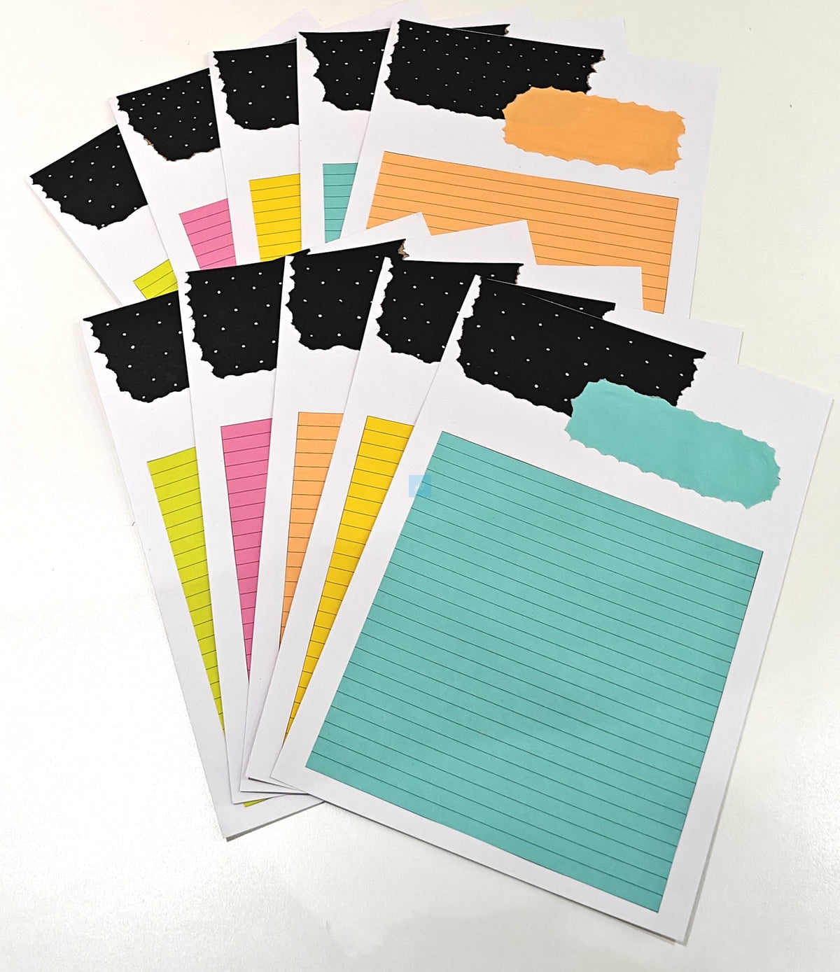 Project Banao Handmade A4 Lined Project Sheets | Pack of 10 | 180 GSM Multicolour Designer Writing Pages with Torn Black Border | Aesthetic School Project Paper, Craft Sheets