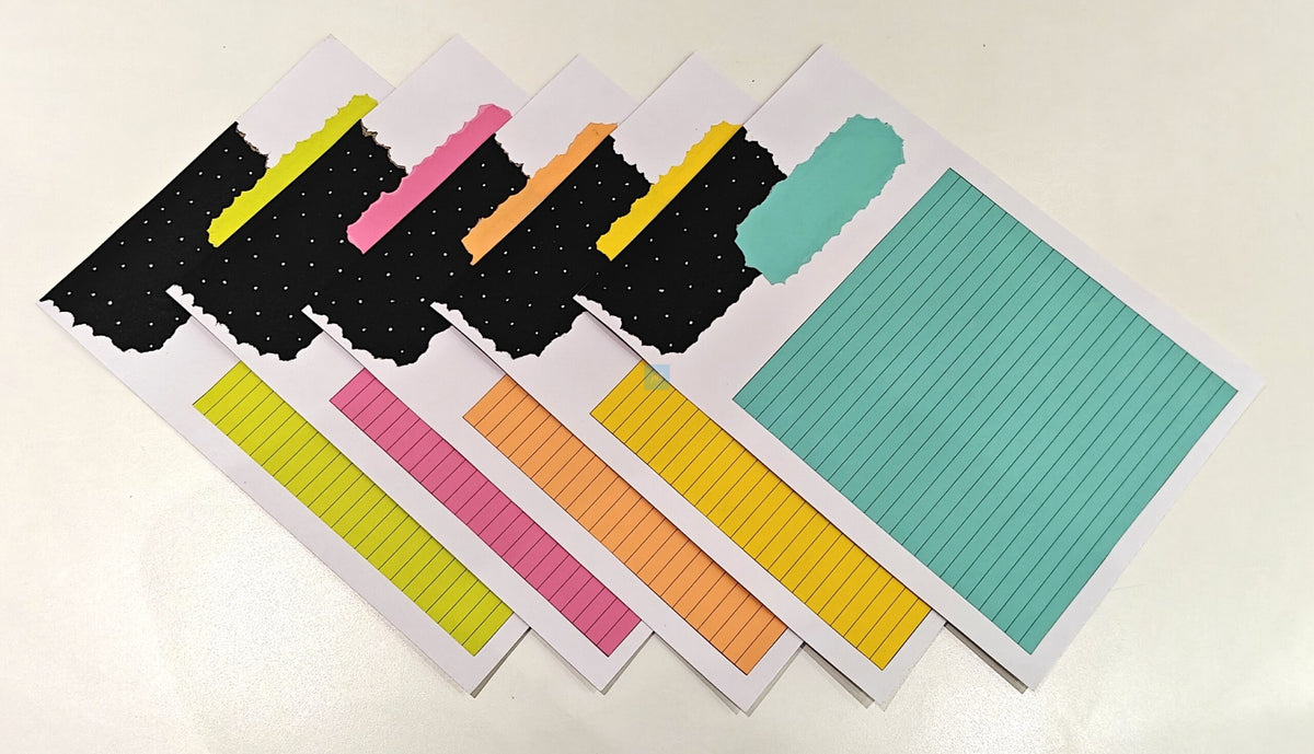 Project Banao Handmade A4 Lined Project Sheets | Pack of 10 | 180 GSM Multicolour Designer Writing Pages with Torn Black Border | Aesthetic School Project Paper, Craft Sheets