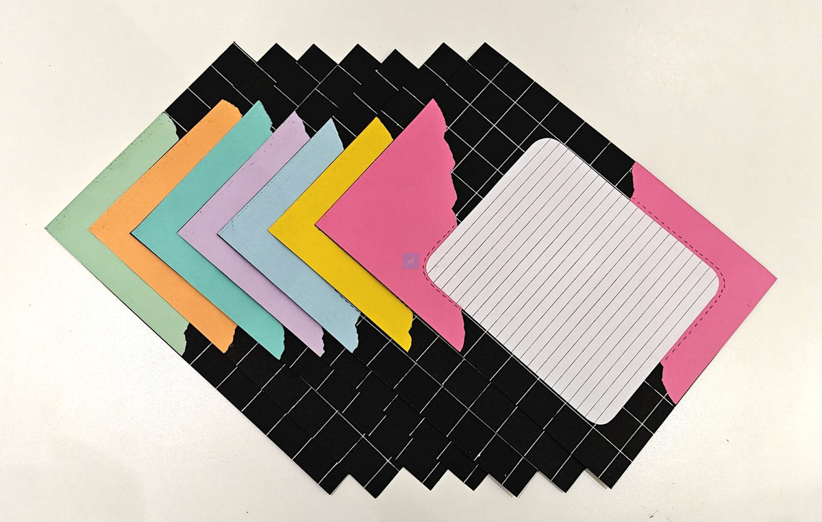 Project Banao A4 Multicolour Designer Papers – Pack of 10 | 180 GSM Scrapbook Sheets with Grid & Torn Edge Design | Aesthetic Craft Paper for Journaling, DIY Projects, Art & Craft, School Projects