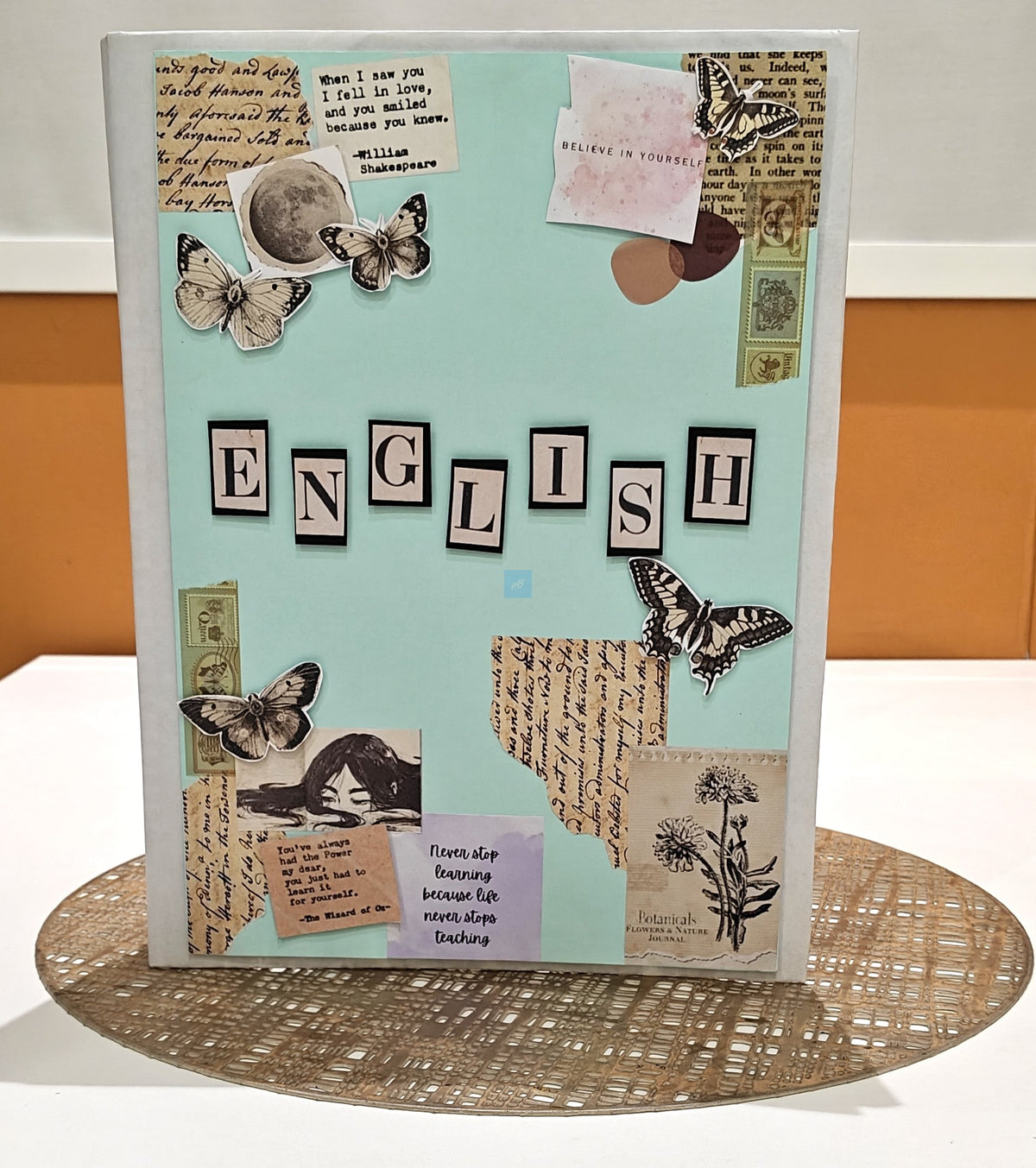 PB English Project File Ring Binder – A4 Handmade Decorated Folder for School, College Assignments, Scrapbook & Notes | Aesthetic Vintage Theme