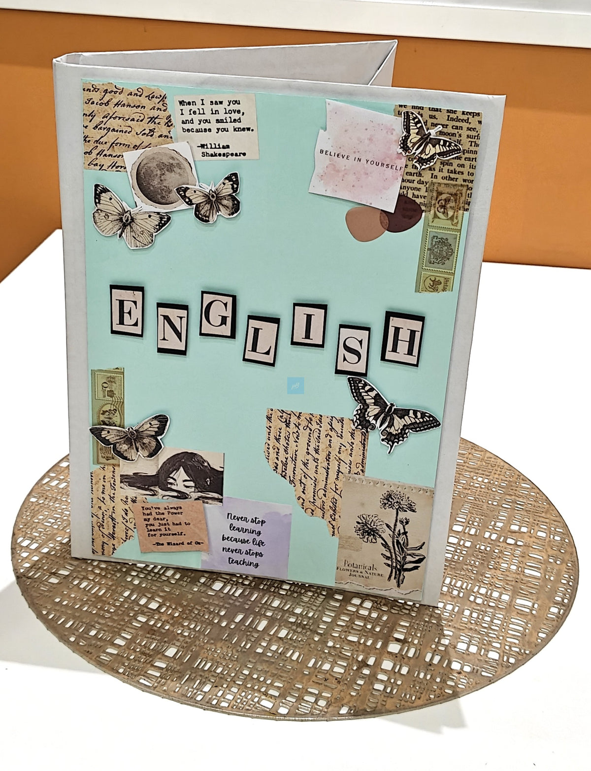 PB English Project File Ring Binder – A4 Handmade Decorated Folder for School, College Assignments, Scrapbook & Notes | Aesthetic Vintage Theme
