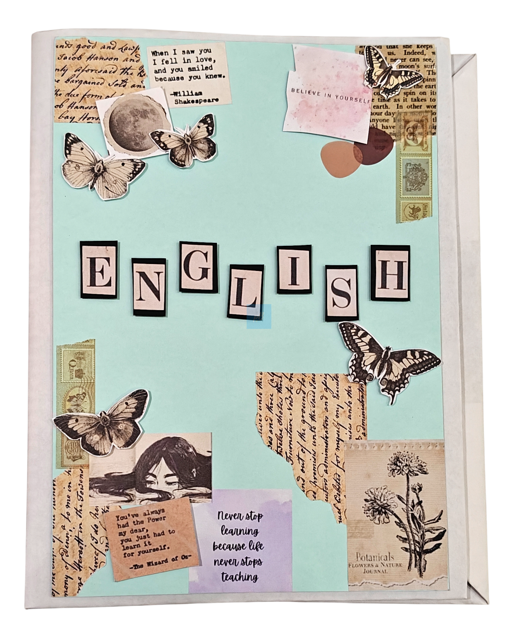 PB English Project File Ring Binder – A4 Handmade Decorated Folder for School, College Assignments, Scrapbook & Notes | Aesthetic Vintage Theme