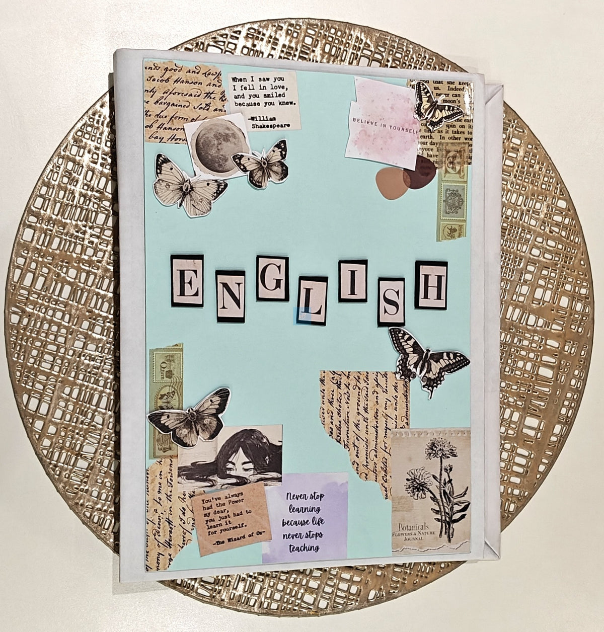 PB English Project File Ring Binder – A4 Handmade Decorated Folder for School, College Assignments, Scrapbook & Notes | Aesthetic Vintage Theme