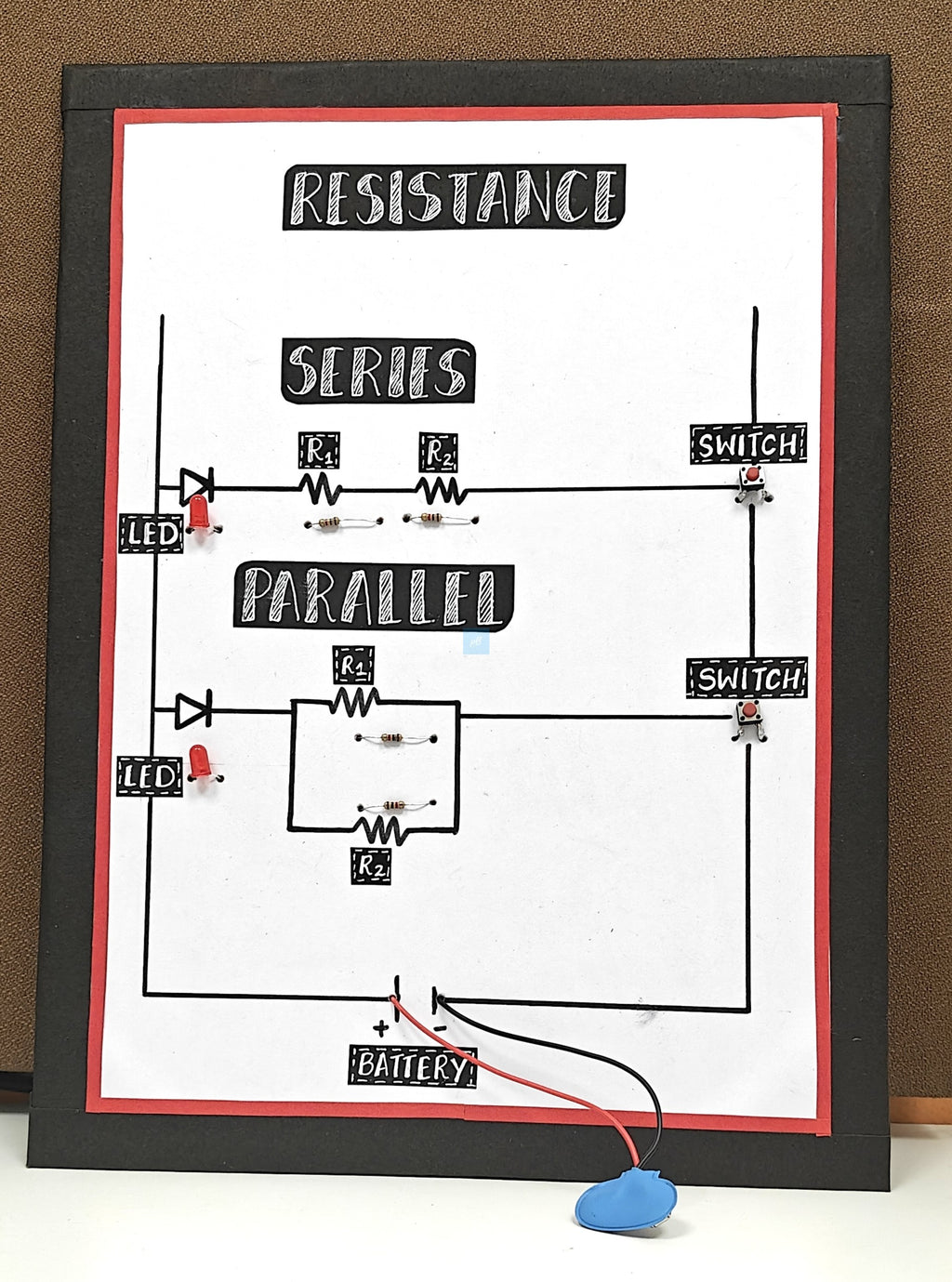 Project Banao Series and Parallel Resistance Circuit Kit with LED, Resistors, Switch & Battery – STEM Physics Electronics Learning Model for Students | DIY Educational Science Project