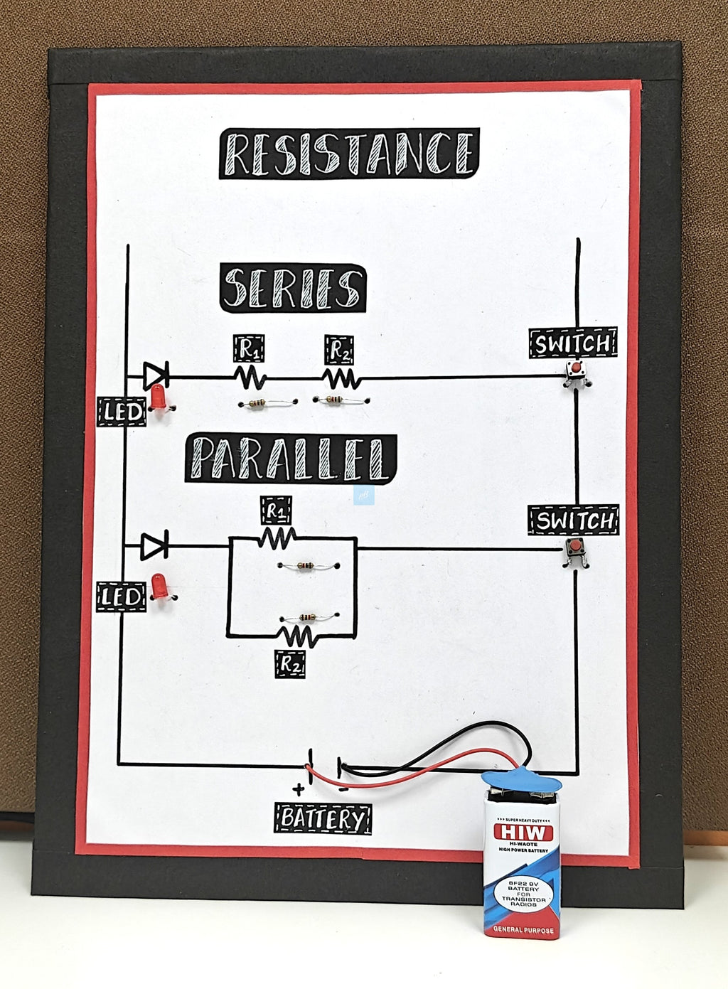 Project Banao Series and Parallel Resistance Circuit Kit with LED, Resistors, Switch & Battery – STEM Physics Electronics Learning Model for Students | DIY Educational Science Project