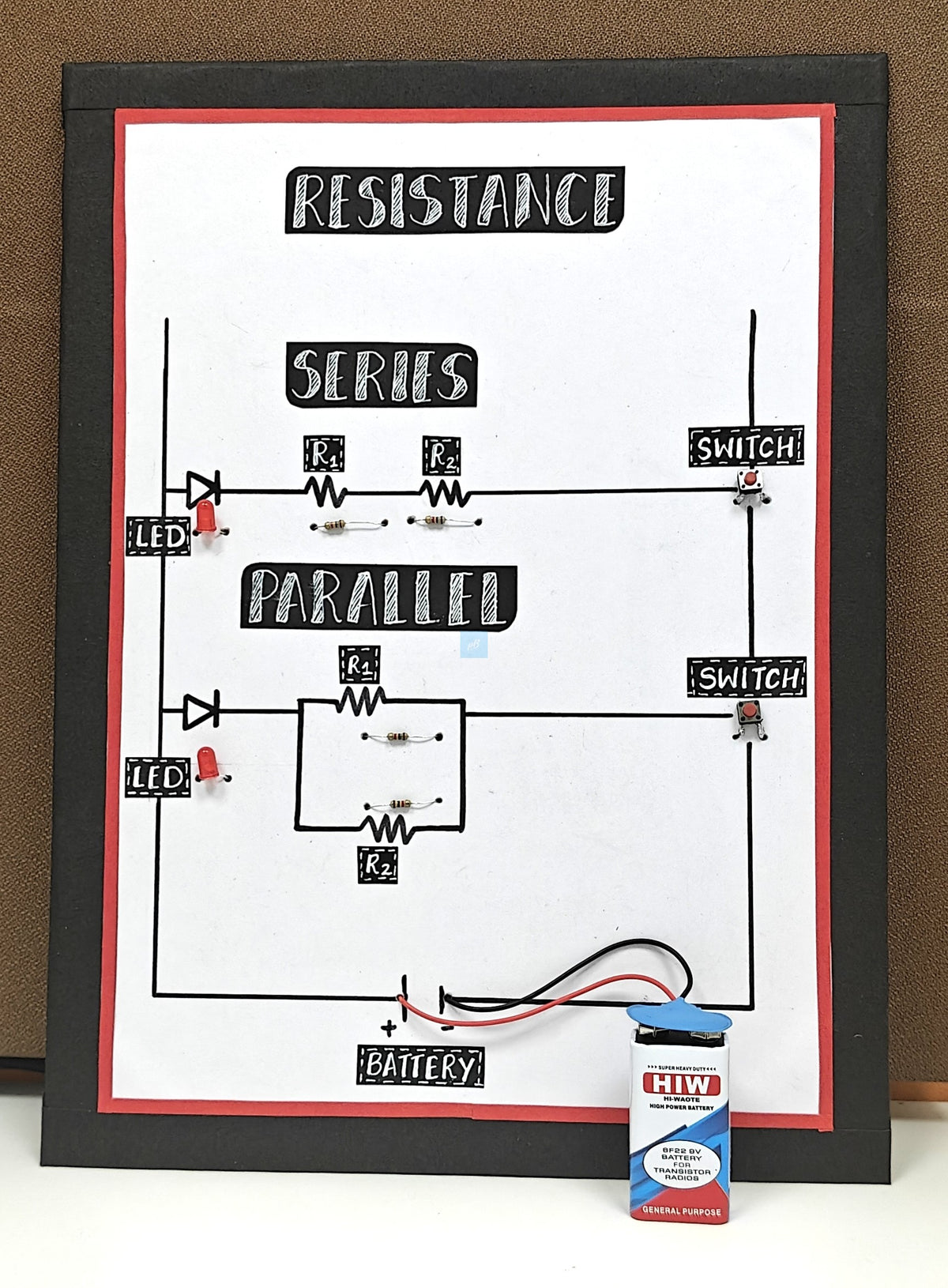Project Banao Series and Parallel Resistance Circuit Kit with LED, Resistors, Switch & Battery – STEM Physics Electronics Learning Model for Students | DIY Educational Science Project