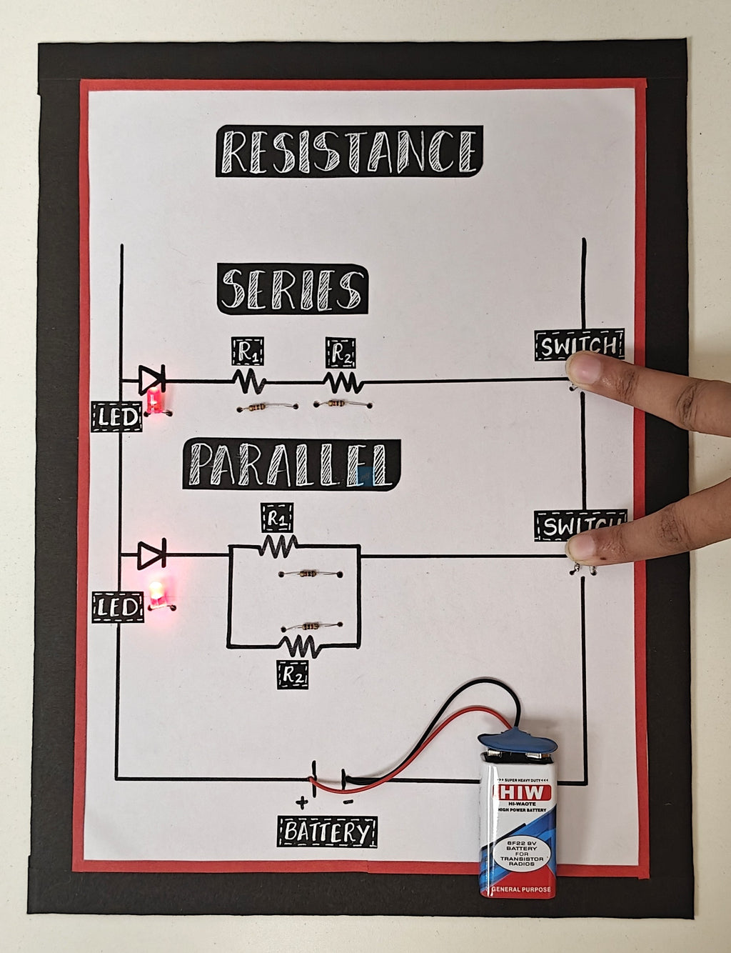 Project Banao Series and Parallel Resistance Circuit Kit with LED, Resistors, Switch & Battery – STEM Physics Electronics Learning Model for Students | DIY Educational Science Project