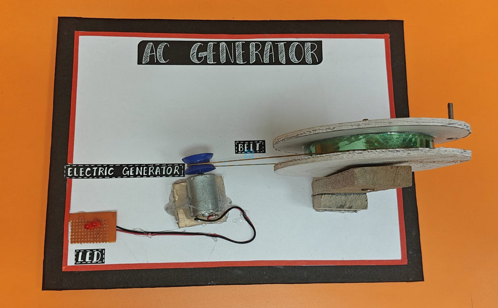Project Banao AC Generator Working Model – Manual Handwheel Generator with LED Indicator & Belt Drive | School Science Project Kit | STEM Physics Experiment Model