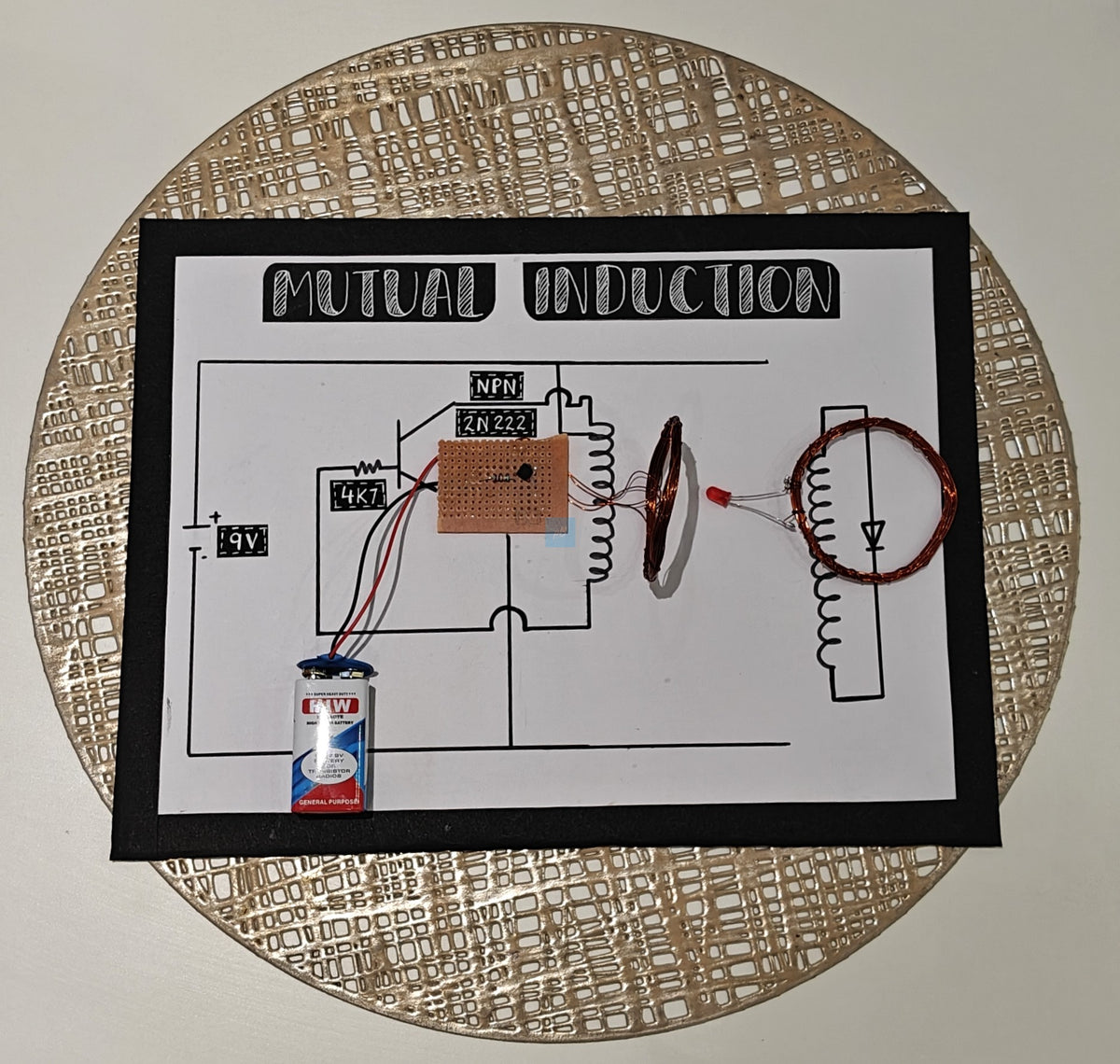 Project Banao Mutual Induction Experiment Kit with 9V Battery, LED, Induction Coils & Transistor – Educational Physics STEM Project for Students