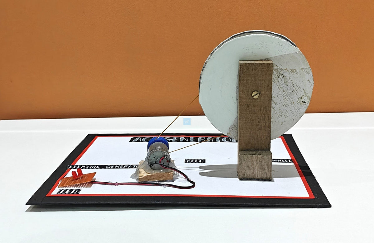 Project Banao AC Generator Working Model – Manual Handwheel Generator with LED Indicator & Belt Drive | School Science Project Kit | STEM Physics Experiment Model