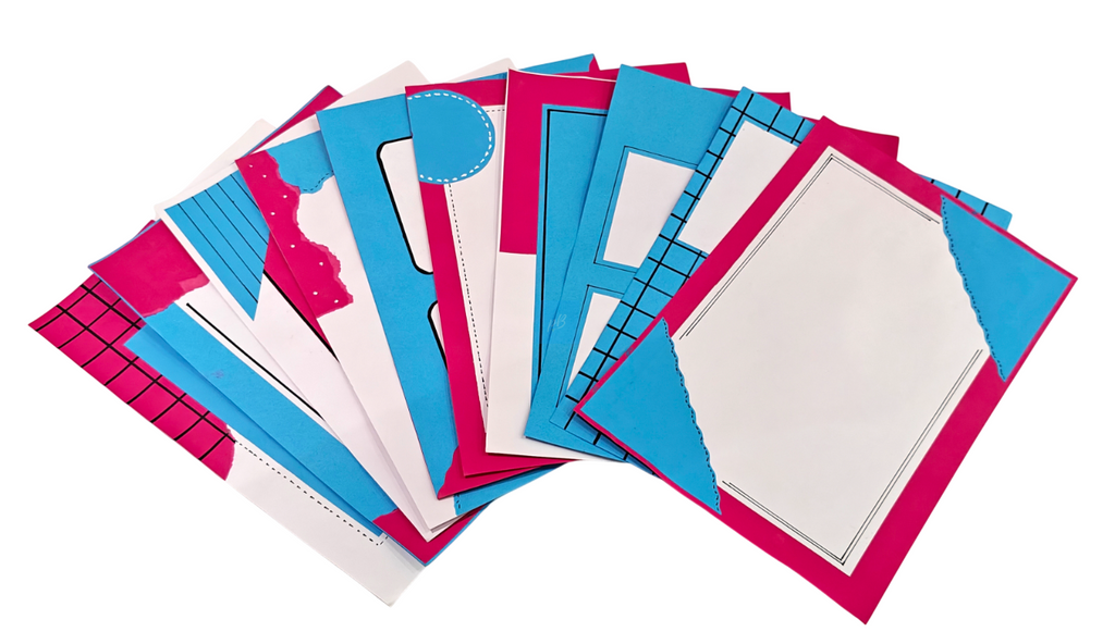 Project Banao Decorative Scrapbook Paper Set of 10 | 180 GSM | Teal Blue & Magenta Pink with White Accents Journaling & Craft Design Sheets for DIY Scrapbooking, Card Making, Art Projects