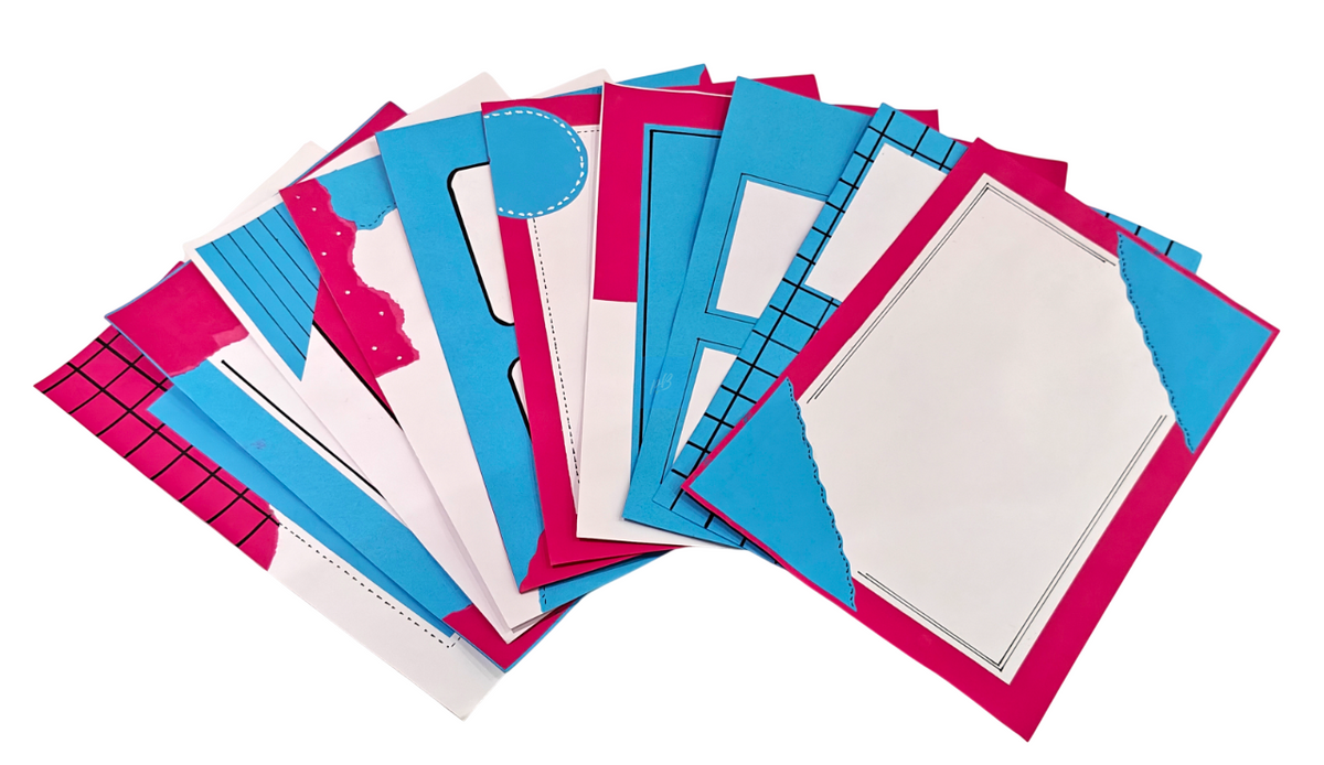 Project Banao Decorative Scrapbook Paper Set of 10 | 180 GSM | Teal Blue & Magenta Pink with White Accents Journaling & Craft Design Sheets for DIY Scrapbooking, Card Making, Art Projects