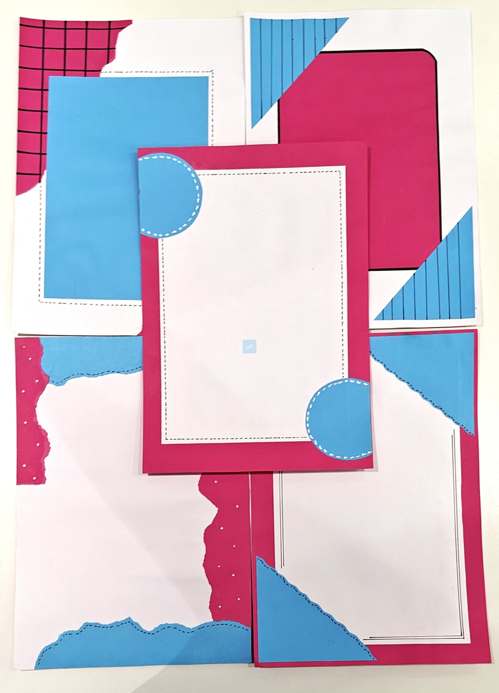 Project Banao Decorative Scrapbook Paper Set of 10 | 180 GSM | Teal Blue & Magenta Pink with White Accents Journaling & Craft Design Sheets for DIY Scrapbooking, Card Making, Art Projects