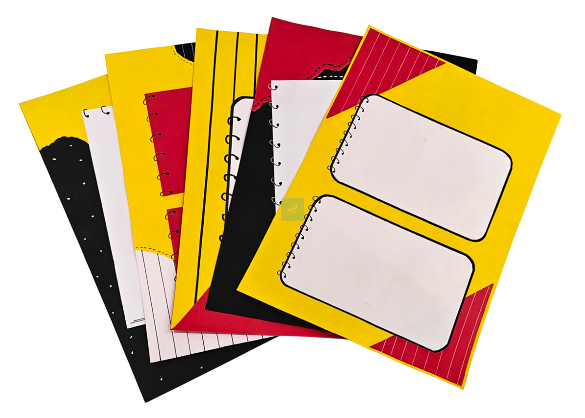 Project Banao Bold Contrast Scrapbook Paper Set of 10 | 180 GSM Black-Red-Yellow Aesthetic Journaling Cards for Scrapbooking, Bullet Journal, Card Making, Planner Decoration & DIY Craft Supplies