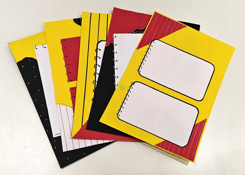 Project Banao Bold Contrast Scrapbook Paper Set of 10 | 180 GSM Black-Red-Yellow Aesthetic Journaling Cards for Scrapbooking, Bullet Journal, Card Making, Planner Decoration & DIY Craft Supplies