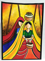 Project Banao Handmade Rajasthani Folk Art Painting of Indian Village Women with Pots | Student Project & Home Wall Décor | Traditional Indian Art | Acrylic on Paper | A3 Size | Made in India