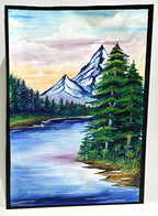 Project Banao Handmade Mountain Landscape Painting with Lake & Pine Trees | Nature Scenery Wall Art | Student Art Project & Home Wall Décor | Acrylic on Paper | A3 Size | Made in India