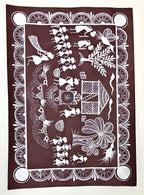 Handmade Warli Folk Art Painting of Tribal Village Life | Traditional Indian Tribal Art | Student Art Project & Home Wall Décor | Acrylic on Paper | A3 Size | Made in India