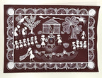 Handmade Warli Folk Art Painting of Tribal Village Life | Traditional Indian Tribal Art | Student Art Project & Home Wall Décor | Acrylic on Paper | A3 Size | Made in India