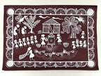 Handmade Warli Folk Art Painting of Tribal Village Life | Traditional Indian Tribal Art | Student Art Project & Home Wall Décor | Acrylic on Paper | A3 Size | Made in India