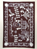 Handmade Warli Folk Art Painting of Tribal Village Life | Traditional Indian Tribal Art | Student Art Project & Home Wall Décor | Acrylic on Paper | A3 Size | Made in India