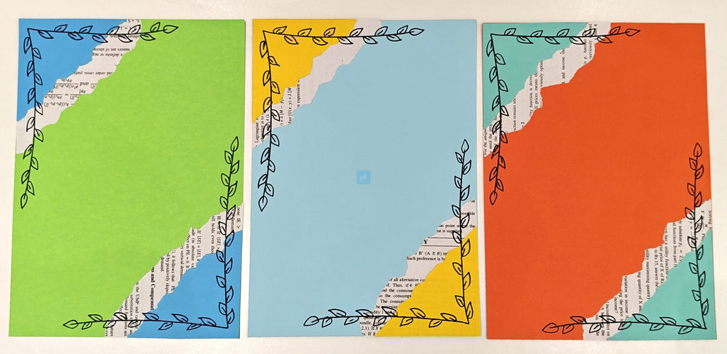 Project Banao Handmade Multicolour Designer Writing Sheets (10 pcs) | A4 Designer Paper with Leaf Border & Torn-Paper Pattern for Journaling, Scrapbooking, School Projects & DIY Crafts | Made in India