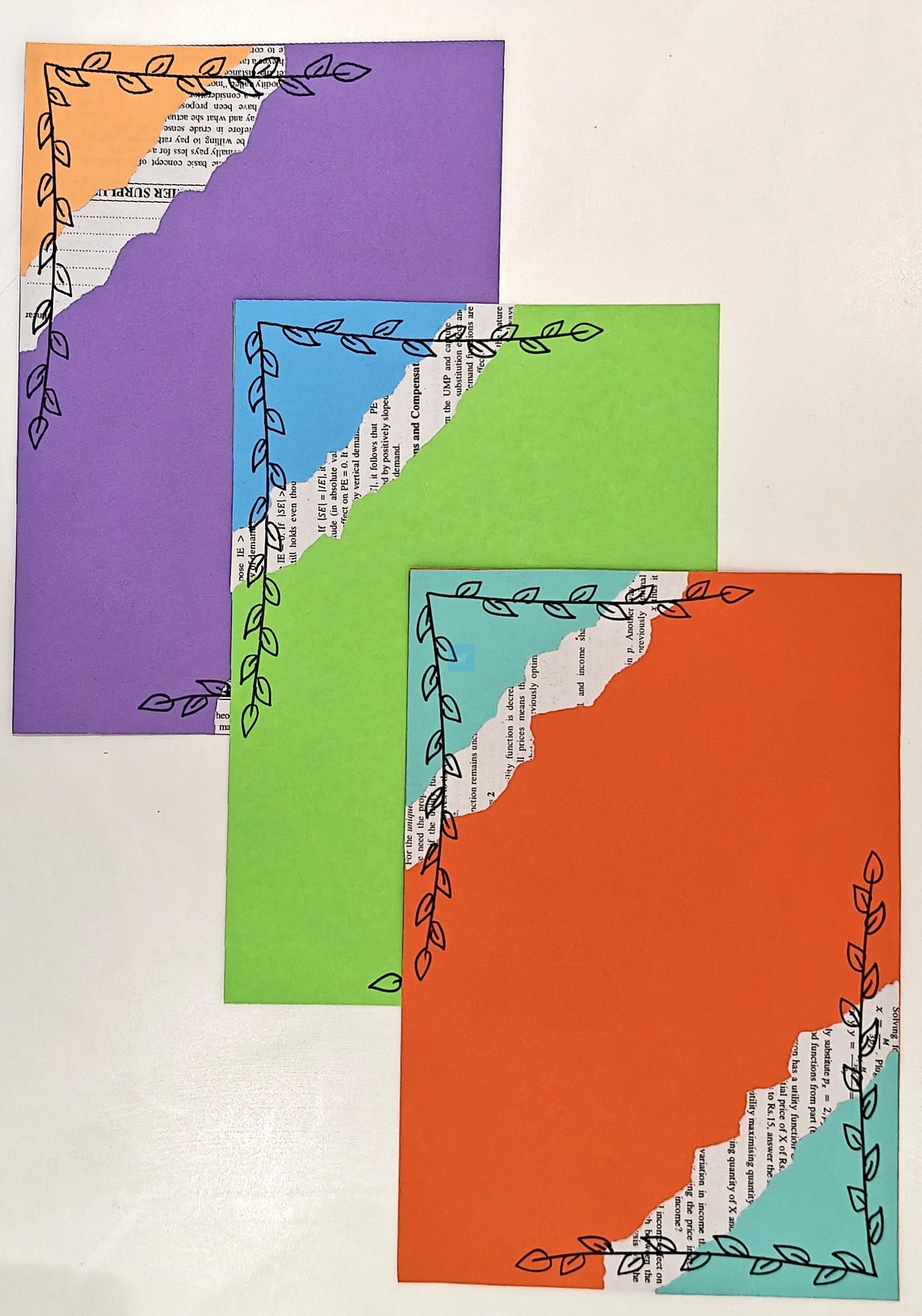 Project Banao Handmade Multicolour Designer Writing Sheets (10 pcs) | A4 Designer Paper with Leaf Border & Torn-Paper Pattern for Journaling, Scrapbooking, School Projects & DIY Crafts | Made in India