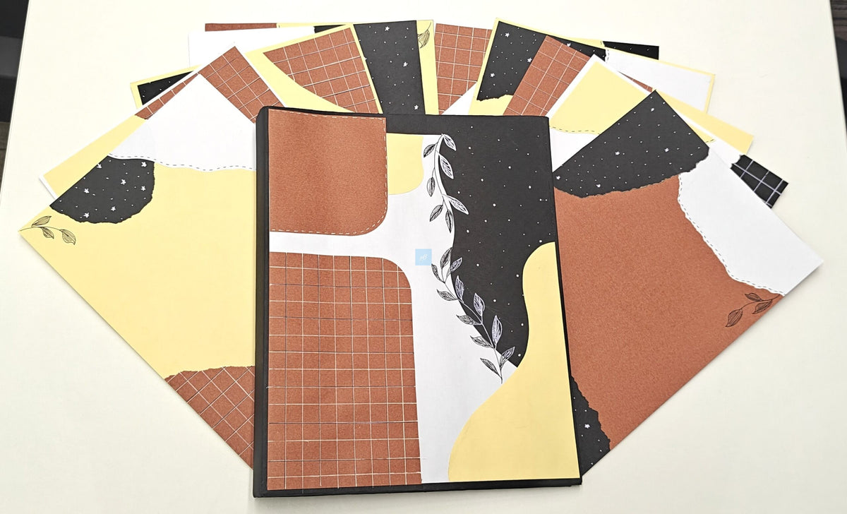 Project Banao Terracotta & Black Aesthetic A4 Project File & Sheets Combo | Handmade Ring Binder with 10 Designer Sheets | Decorative Presentation Folder for School & College Projects | Made in India
